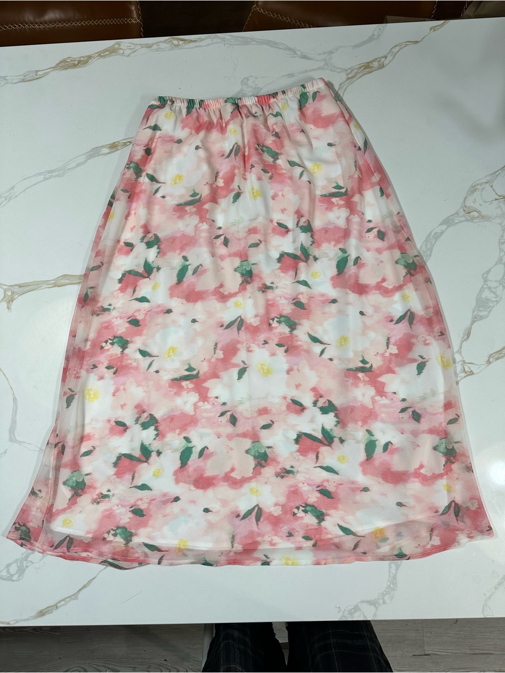 a new day Pink & White Floral Midi Skirt